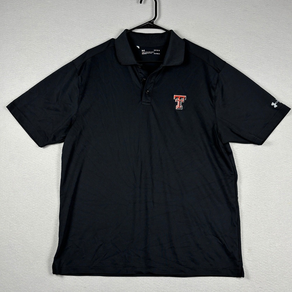 Under Armour Loose Fit Texas Tech Red Raiders Polo Large Black HeatGear